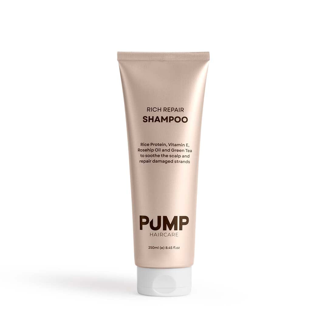 Tube of Rich Repair Shampoo by Pump Haircare on a white background