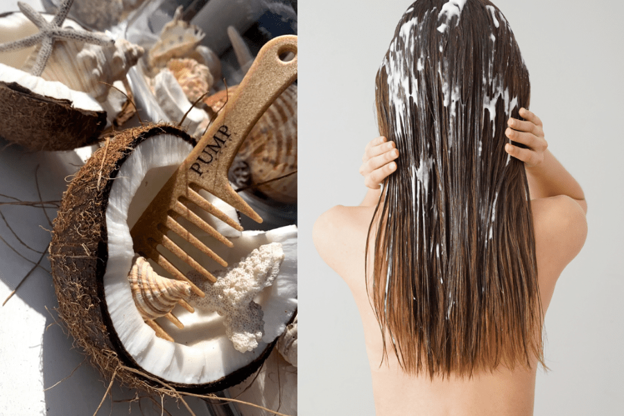 applying coconut oil on hair 