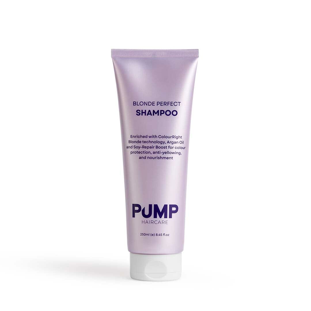 Purple shampoo bottle labeled &