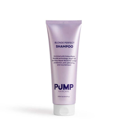 Purple shampoo bottle labeled &