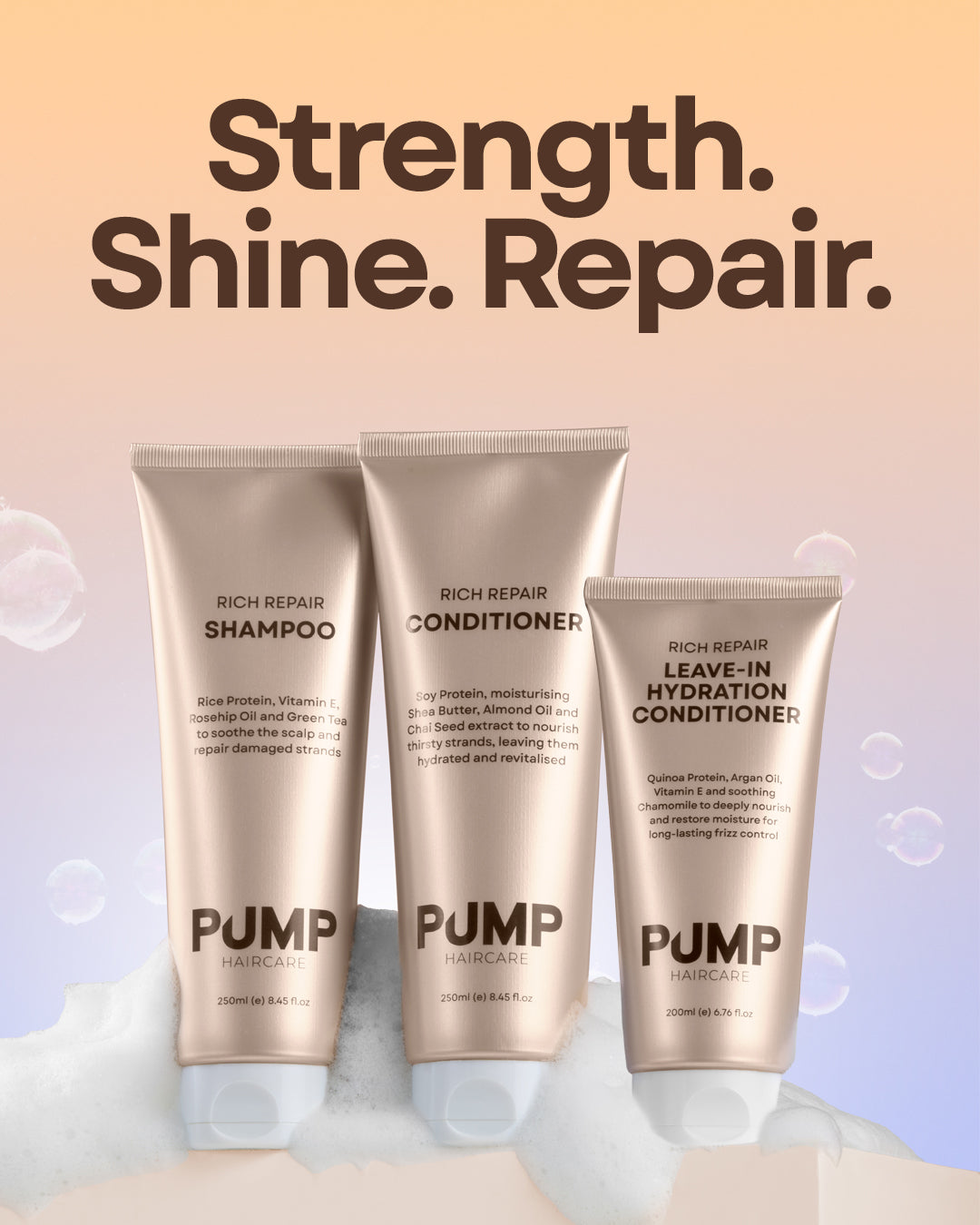 Pump Rich Repair Shampoo Conditioner and Leave-in Hydration Conditioner