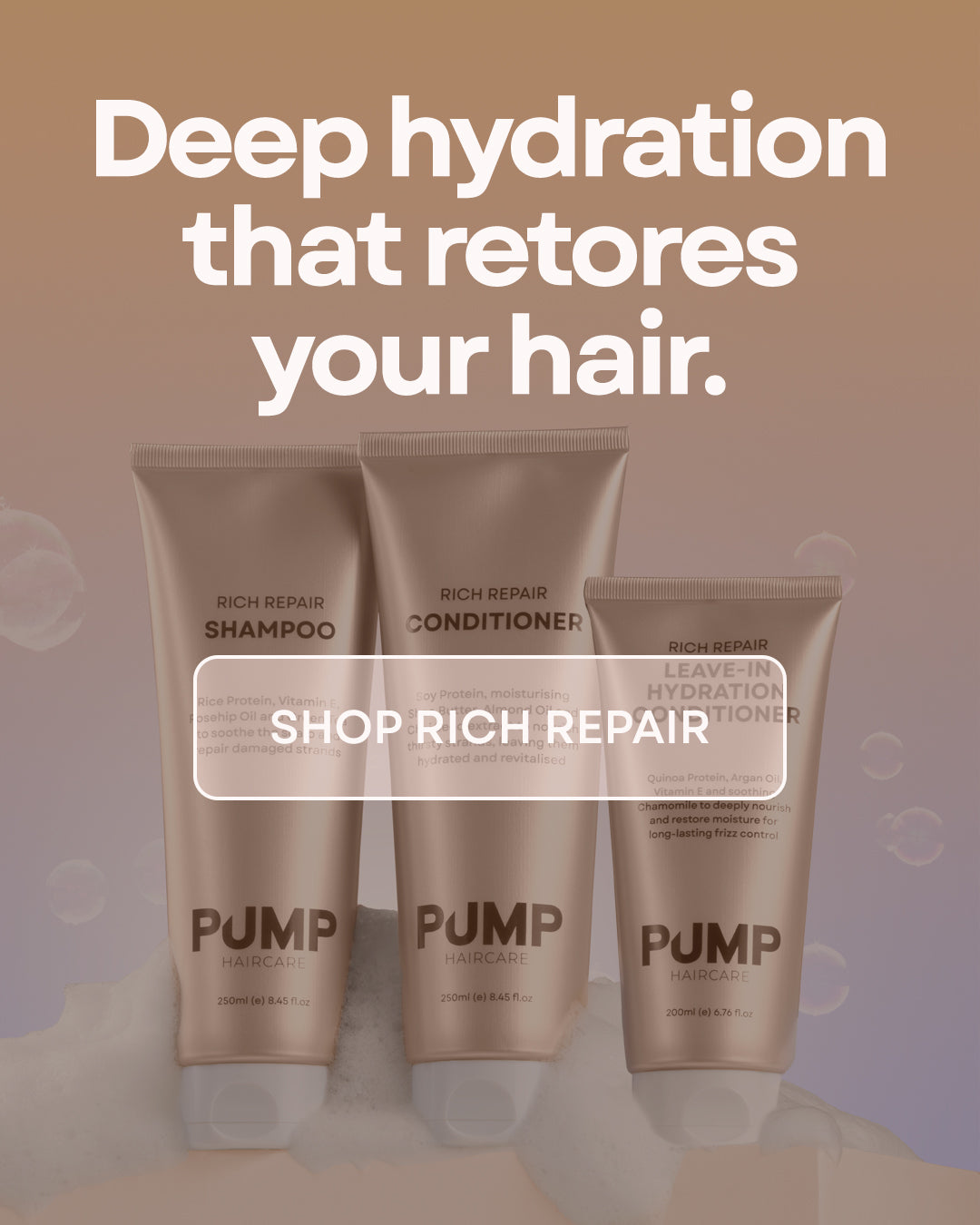 Pump Rich Repair Shampoo Conditioner and Leave-in Hydration Conditioner
