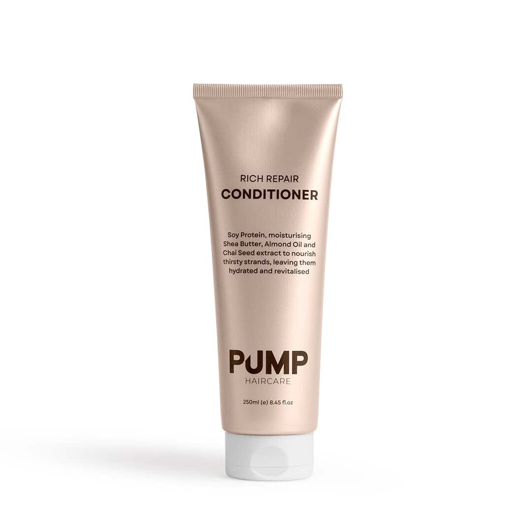 Tube of Rich Repair Conditioner by Pump Haircare on a white background
