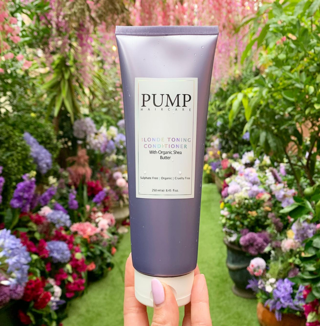 blonde toning conditioner pump haircare flowers